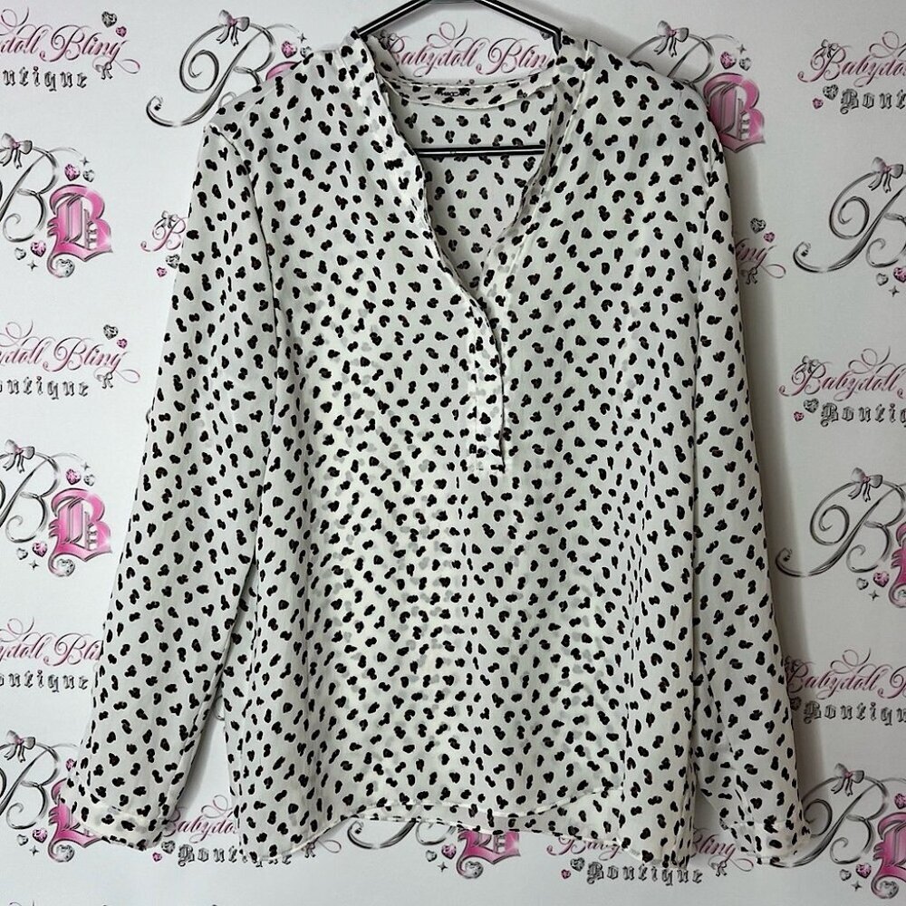 Marc Cain Black White Long Sleeve Buttoned Blouse leopard animal print dotted